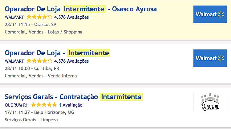 Jornadas de trabalho intermitente já estão sendo anunciadas em sites de vagas de emprego