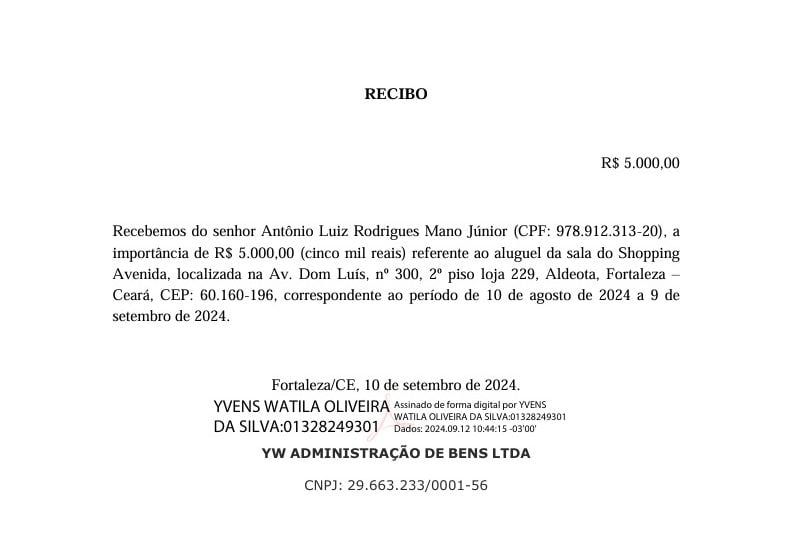 recibo de pagamento de aluguel com cota parlamentar